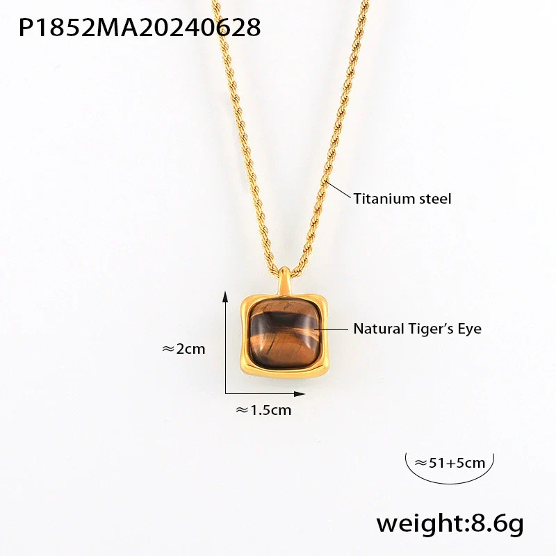 Wholesale Women's Geometric Titanium Steel Inlaid Tiger's Eye Stone Pendant Necklace With 18K Gold Plated Electroplating And Twist Chain - Image 6