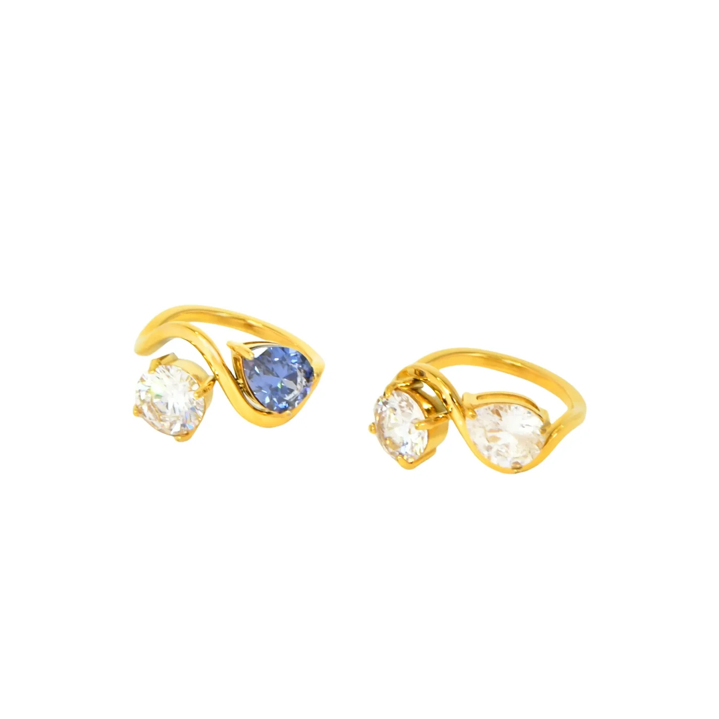 Wholesale Women's Geometric Water Drop Zircon Double Ring Titanium Steel Electroplated Jewelry Accessories - Image 5