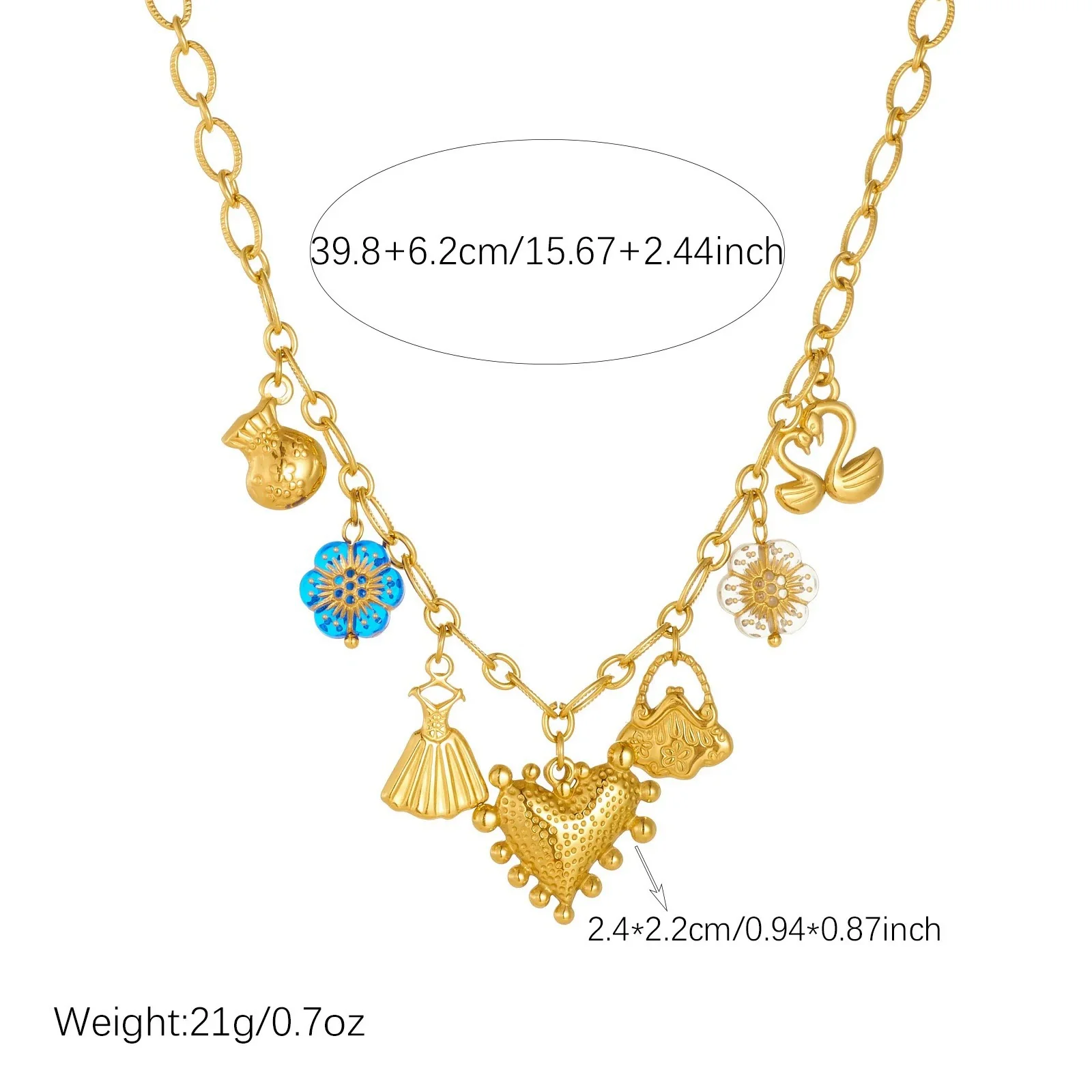 Wholesale Women's Gold Plated Maillard Style Heartshaped Stainless Steel Multipendant Necklace With Oshaped Chain - Image 4