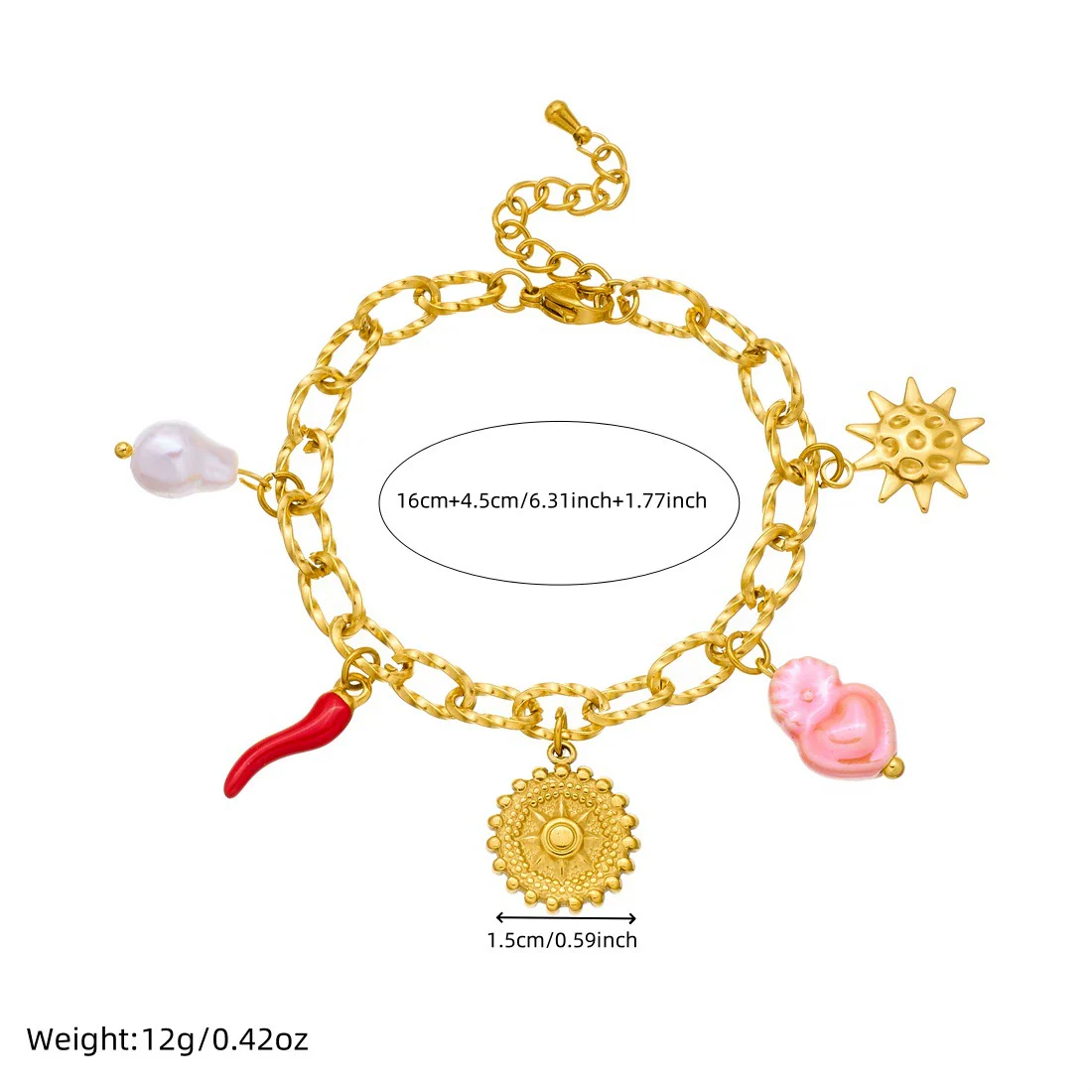 Wholesale Women's Goldplated Stainless Steel Heartshaped Plant Flower Pendant Jewelry Bracelet - Image 4