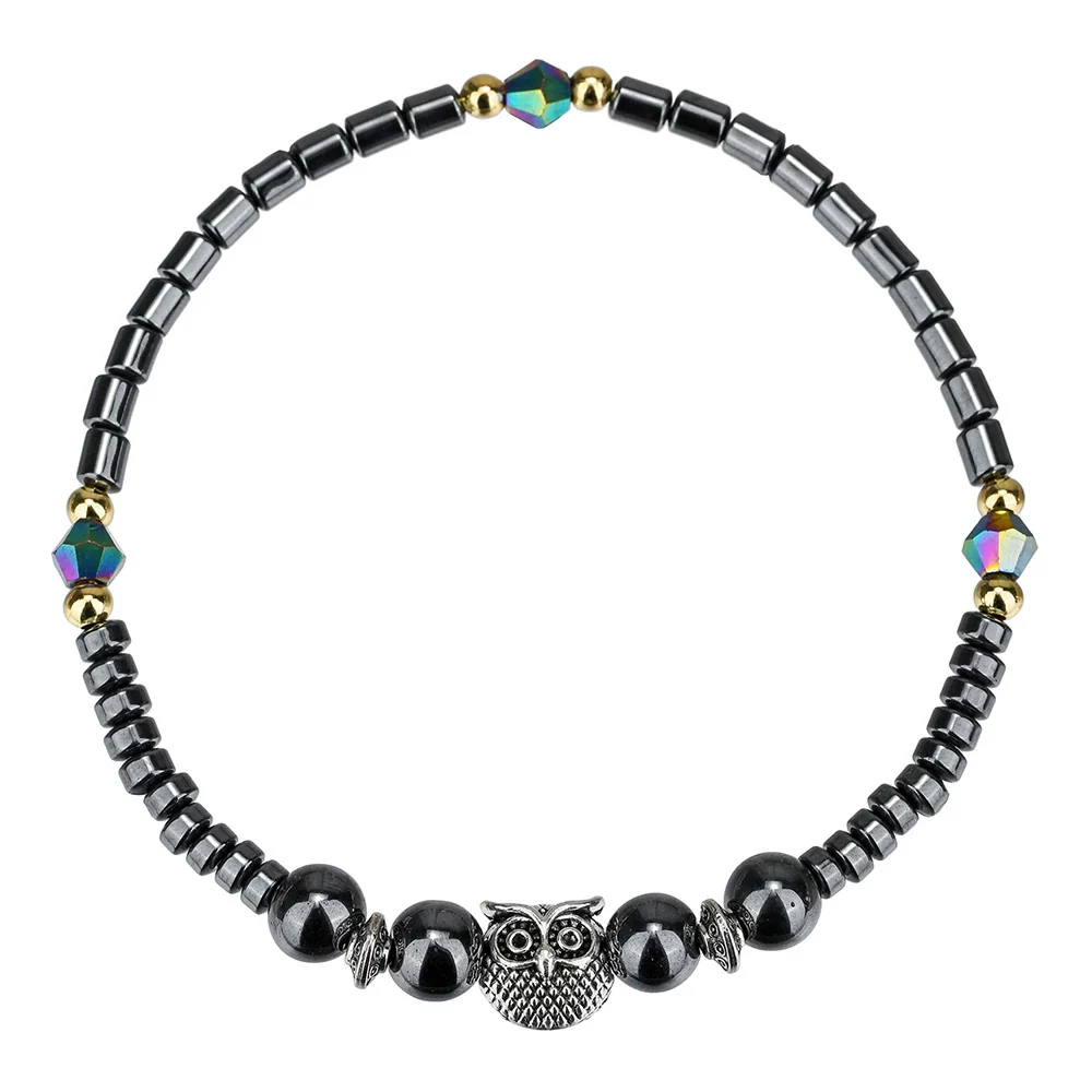 Wholesale Women's Handmade Beaded Geometric Black Gallstone Anklet - Image 5