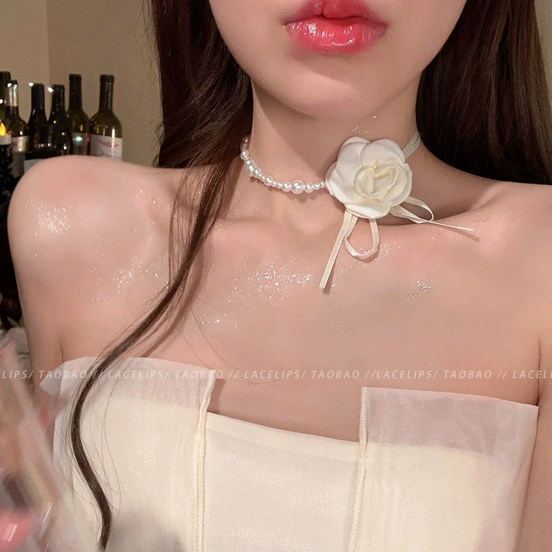 Wholesale Women's Handmade Flower Shaped Imitation Pearl And Alloy Choker Accessories - Image 6