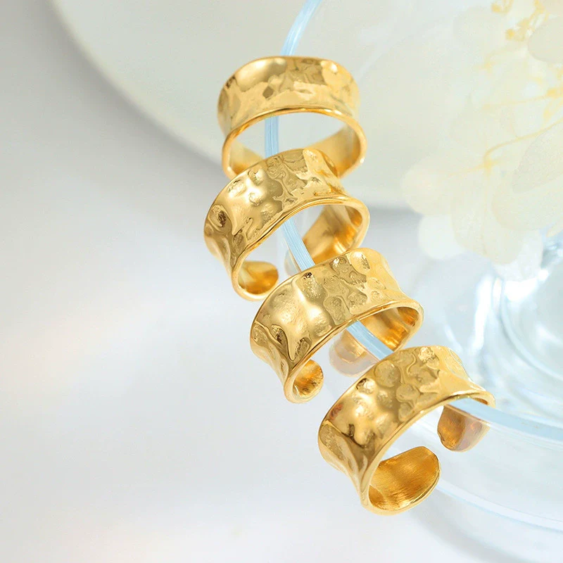 Wholesale Women's Handmade 316L Stainless Steel Gold Plated Geometric Ring With Uneven Opening Design - Image 3