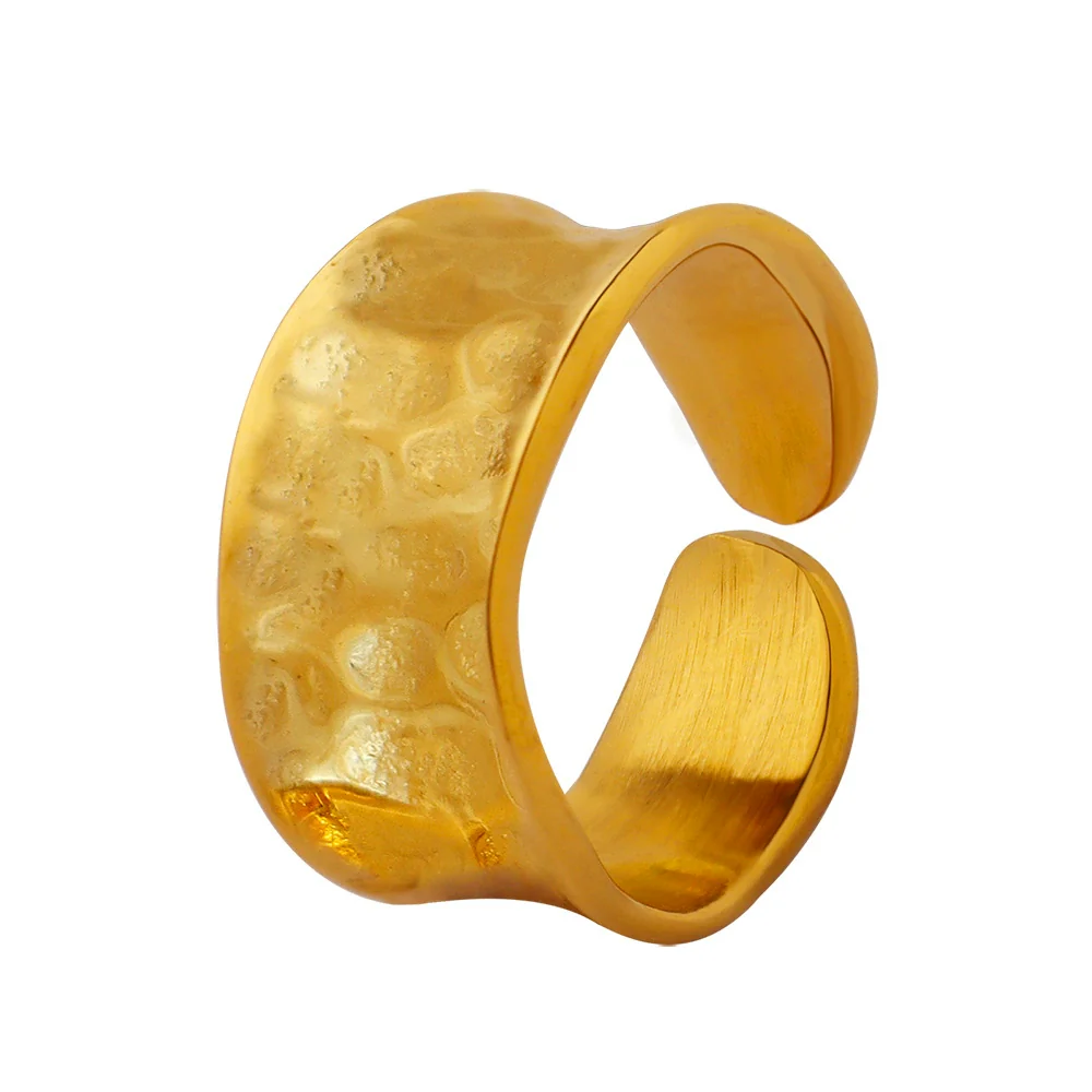 Wholesale Women's Handmade 316L Stainless Steel Gold Plated Geometric Ring With Uneven Opening Design - Image 5