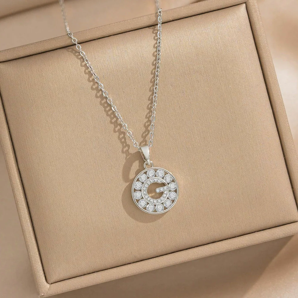 Wholesale Women's Heartshaped Necklace With Letter Number Text Pattern Copper Inlaid With Zircon Real Gold Plated Oshaped Chain Pendant Jewelry - Image 2