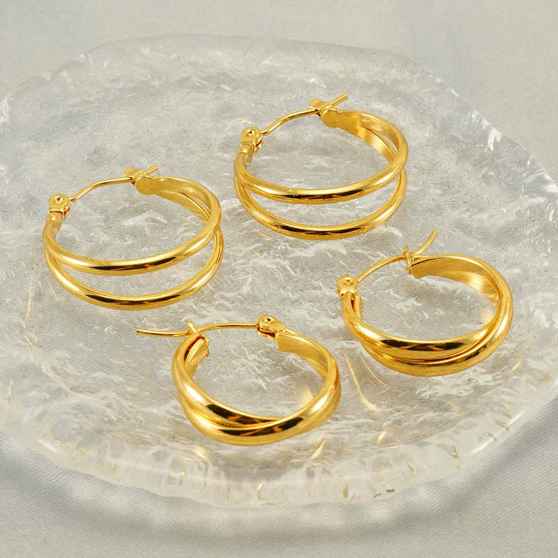 Wholesale Women's Highend Doublelayer 316L Stainless Steel Round Winding Geometric Earrings With Electroplating For Autumn And Winter - Image 2