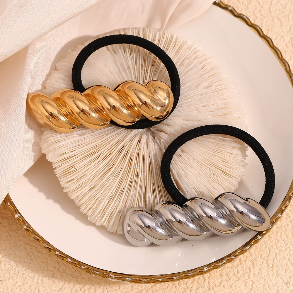Wholesale Women's Highend Fashion Geometric Stainless Steel 18K Gold Plated Twist Shape Hair Accessories - Image 3