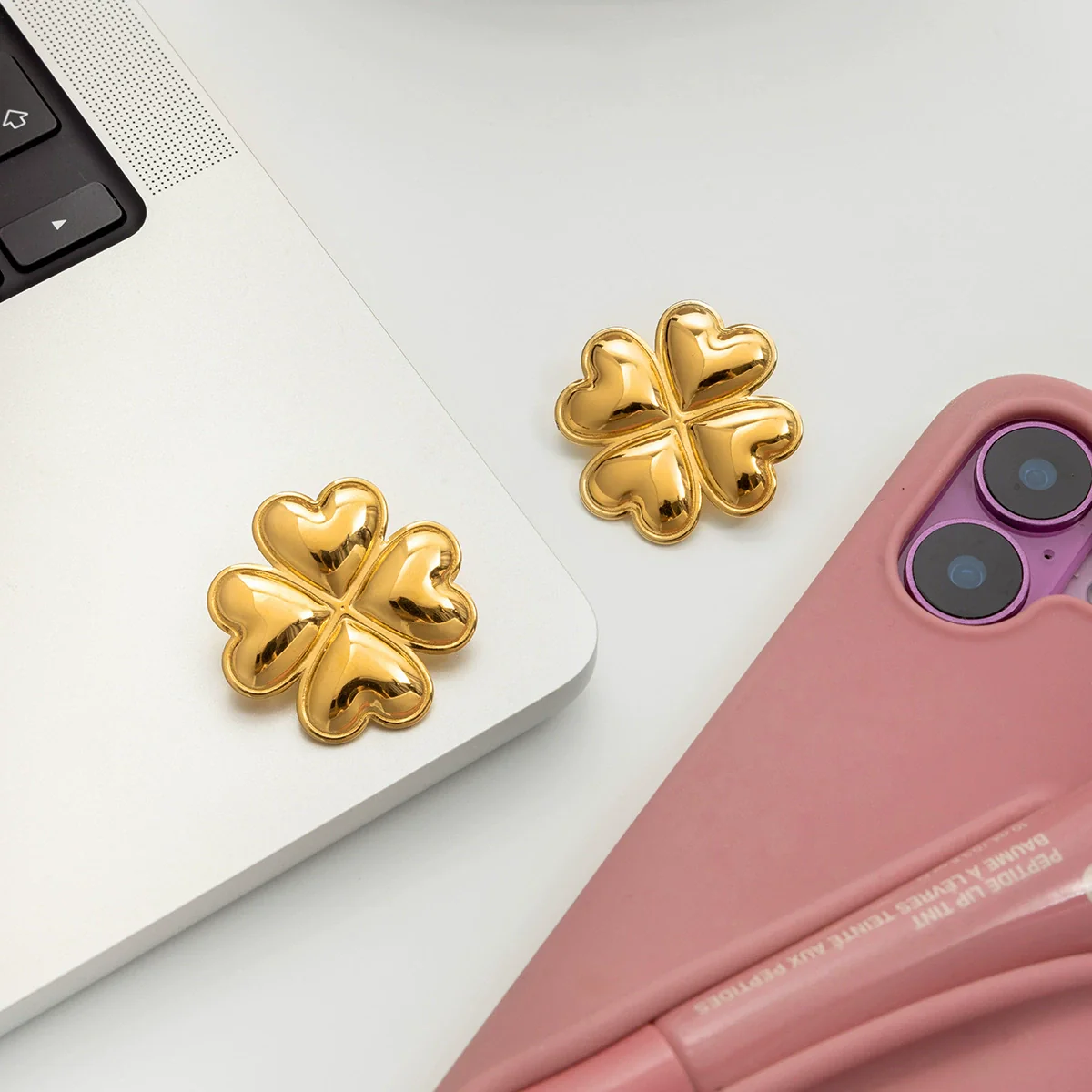 Wholesale Women's Highend Geometric Fourleaf Clover Stainless Steel Electroplated Earrings - Image 4