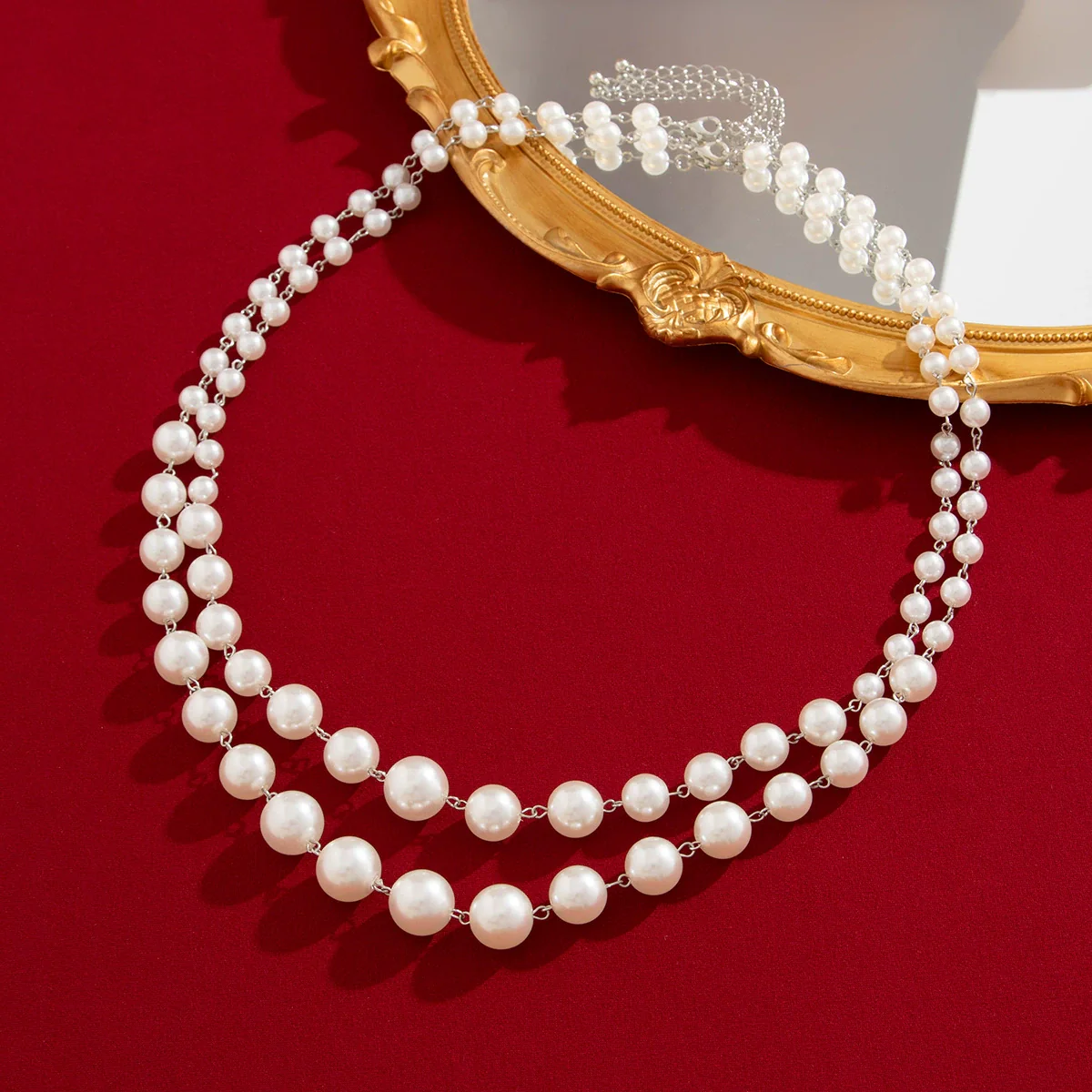 Wholesale Women's Highend Geometric Imitation Pearl Multilayer Stacked Necklace With Electroplating - Image 4