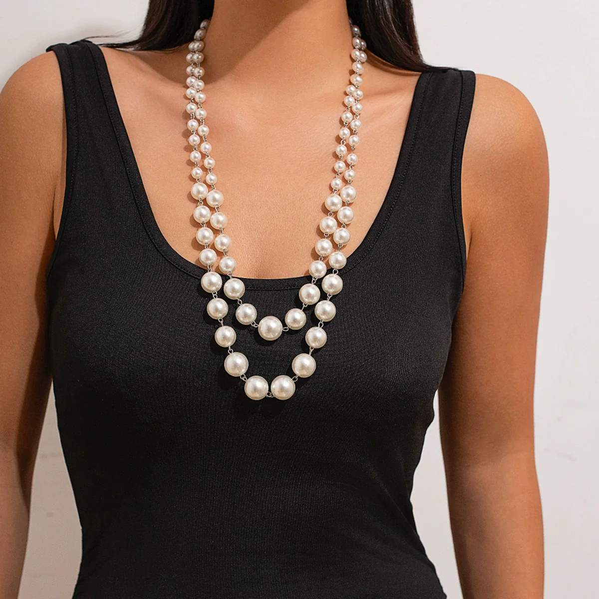 Wholesale Women's Highend Geometric Imitation Pearl Multilayer Stacked Necklace With Electroplating - Image 6