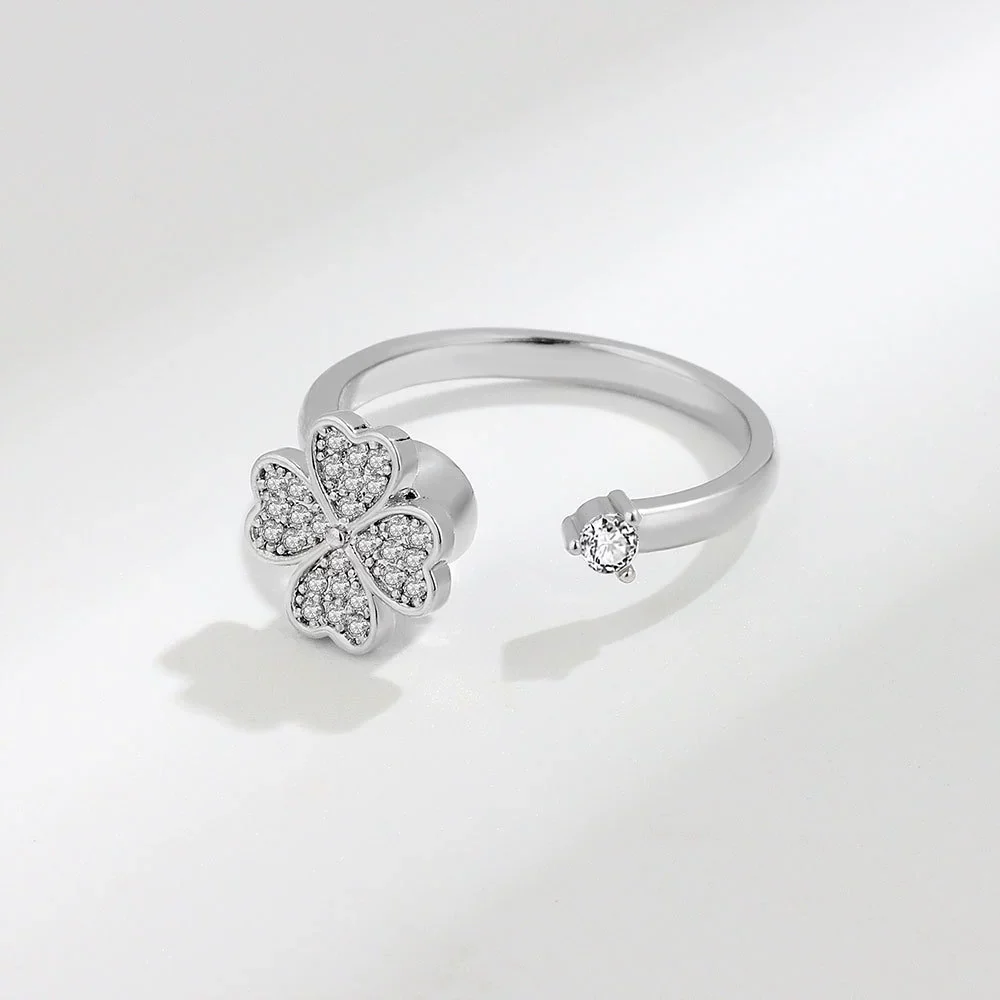 Wholesale Women's Highgrade Lucky Flower Rotatable Ring Copper With Diamond And Zircon Inlay - Image 4