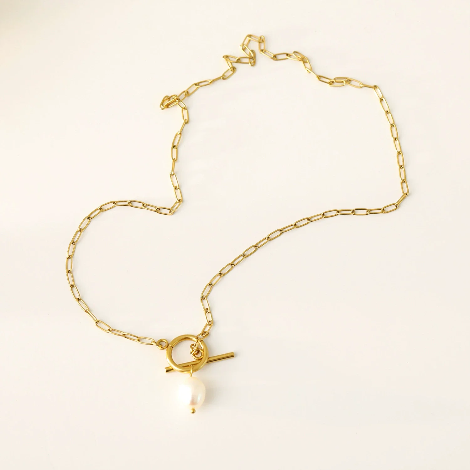 Wholesale Women's Hip Hop Stainless Steel Baroque Pearl Pendant Necklace With Geometric Pattern And Gold Plated Bamboo Chain - Image 6