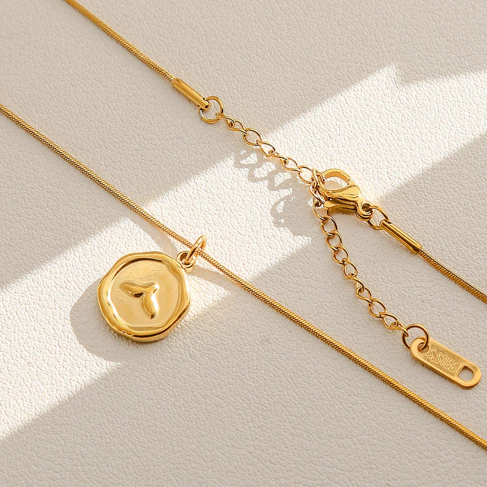Wholesale Women's Ins Style Electroplated Stainless Steel Letter Round Pendant Necklace With Snake Bone Chain - Image 13