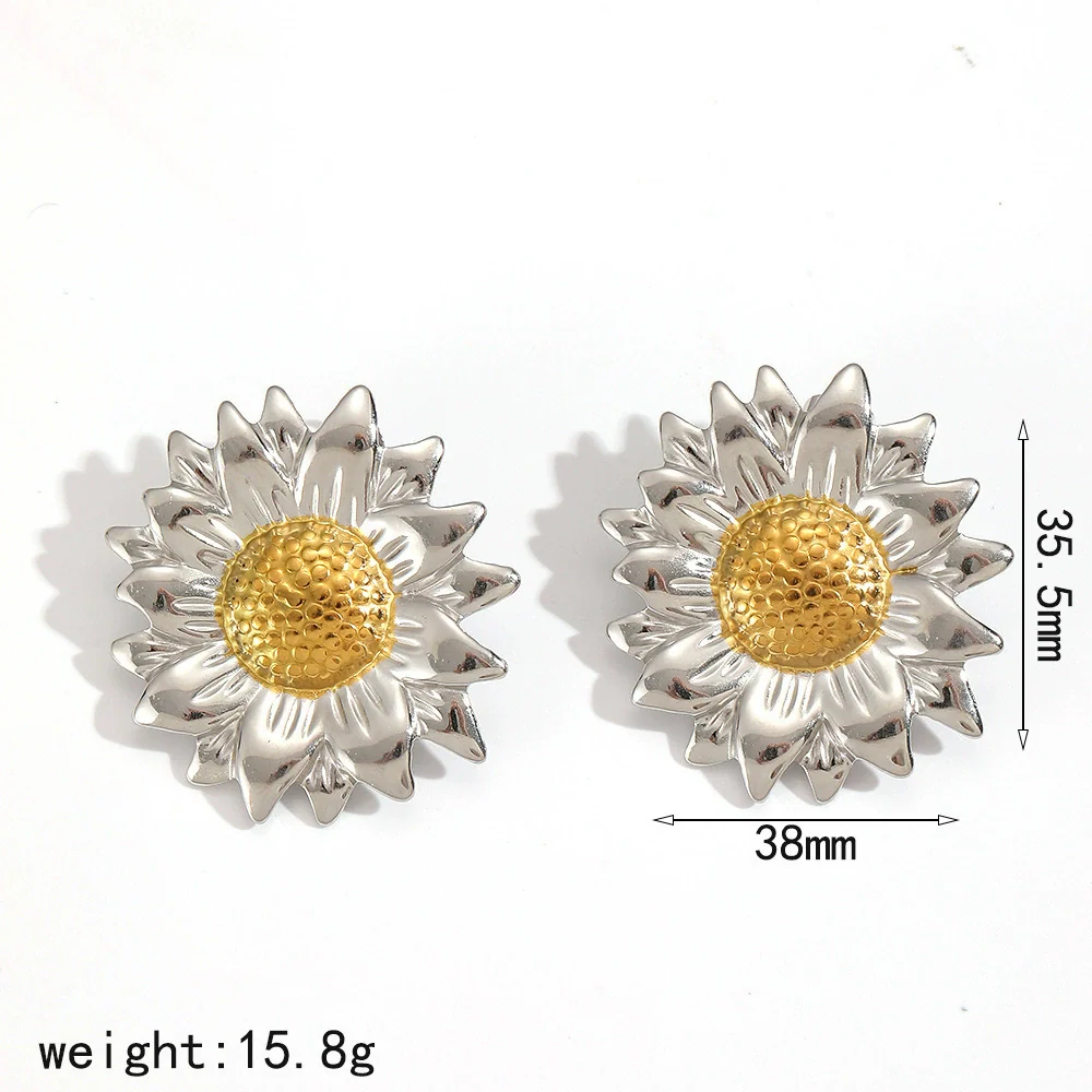 Wholesale Women's Ins Style Flower Pattern Titanium Steel And Stainless Steel Earrings With Pvd Furnace Vacuum Real Gold Plating - Image 7