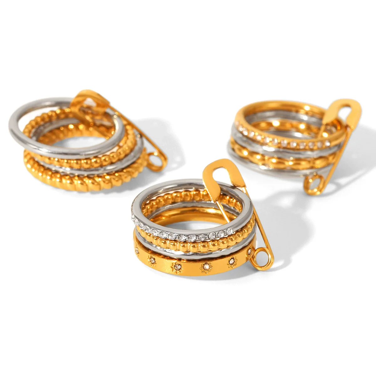 Wholesale Women's Ins Style Geometric Diamondencrusted Stainless Steel Stacking Rings - Image 5