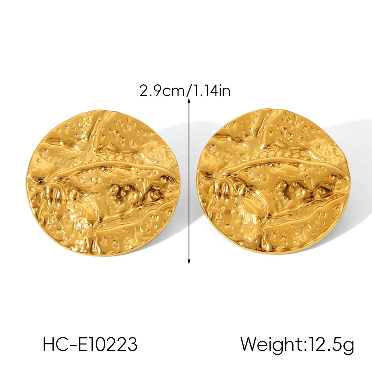 Wholesale Women's Ins Style Geometric Hammer Pattern Design Electroplated Asymmetrical Texture Stainless Steel Earrings - Image 6