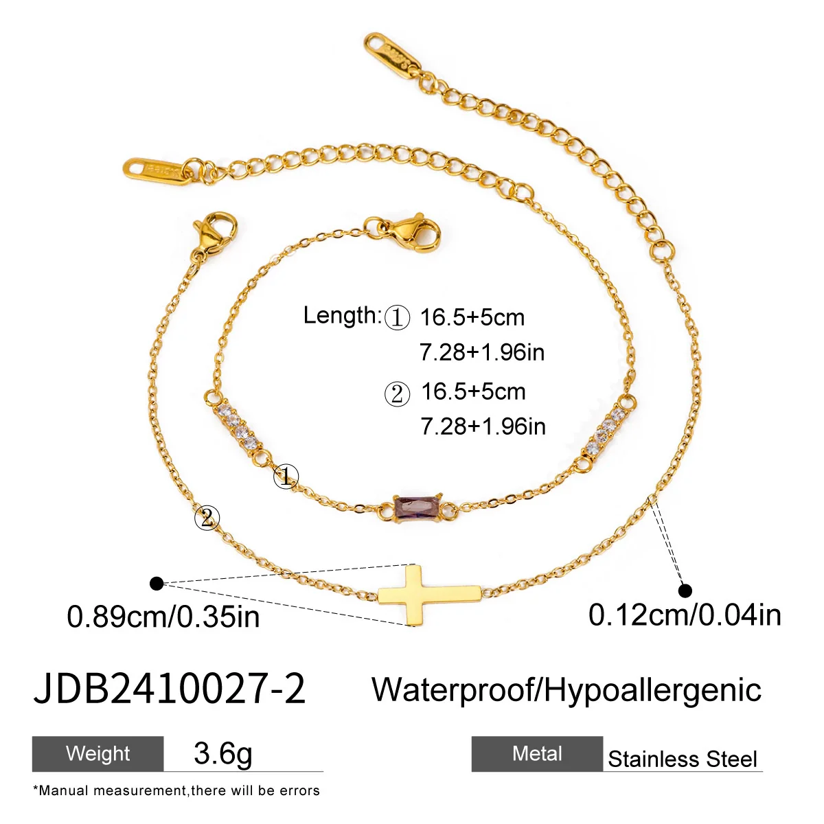Wholesale Women's Ins Style Geometric Stainless Steel Electroplated Birthstone Bracelet Set - Image 7