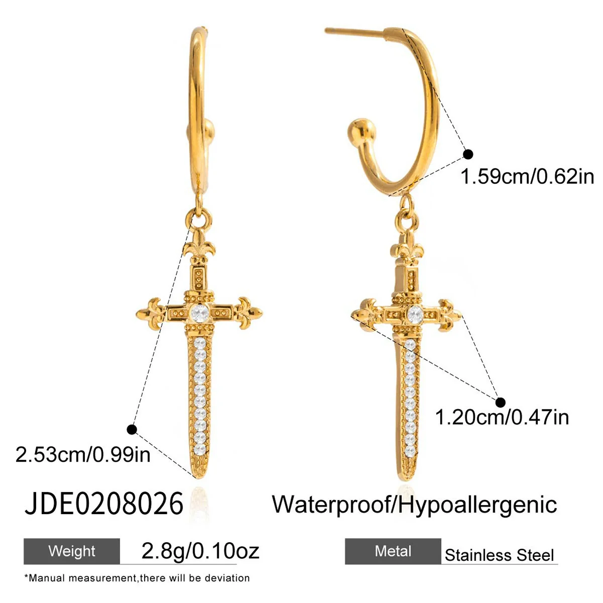 Wholesale Women's Ins Style Geometric Stainless Steel Electroplated Cross Earrings - Image 5