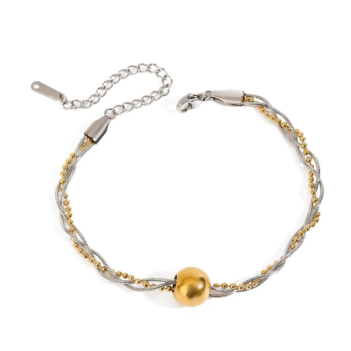 Wholesale Women's Ins Style Geometric Stainless Steel Electroplated Snake Bone Chain Threelayer Wrapped Ball Bracelet - Image 5