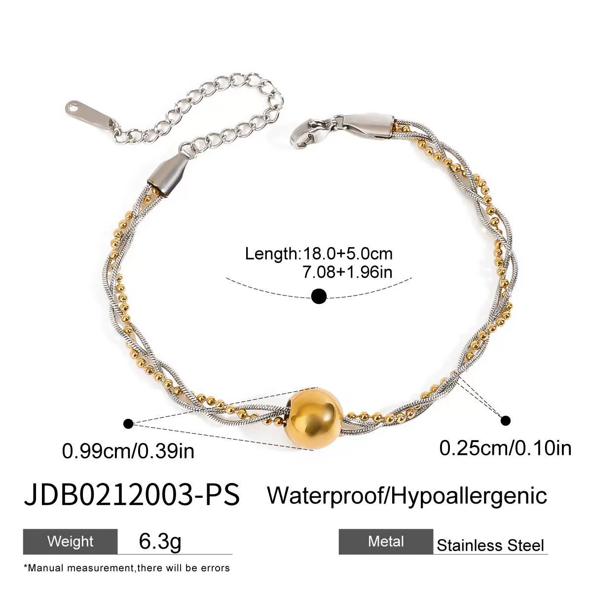 Wholesale Women's Ins Style Geometric Stainless Steel Electroplated Snake Bone Chain Threelayer Wrapped Ball Bracelet - Image 6