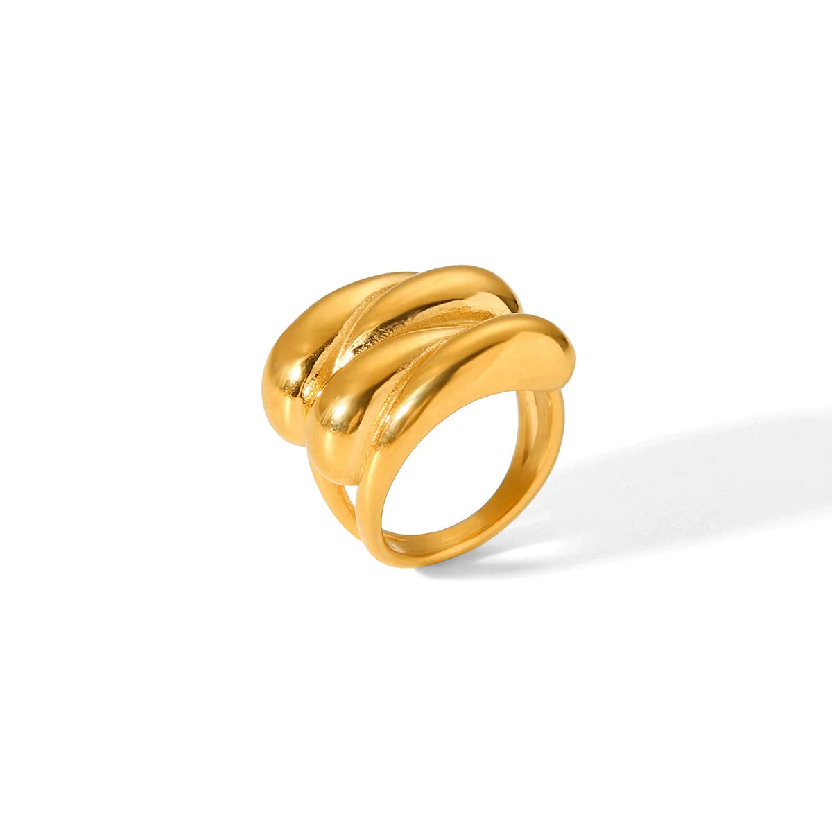 Wholesale Women's Ins Style Minimalist Geometric Stainless Steel Electroplated Water Drop Wave Ring - Image 5