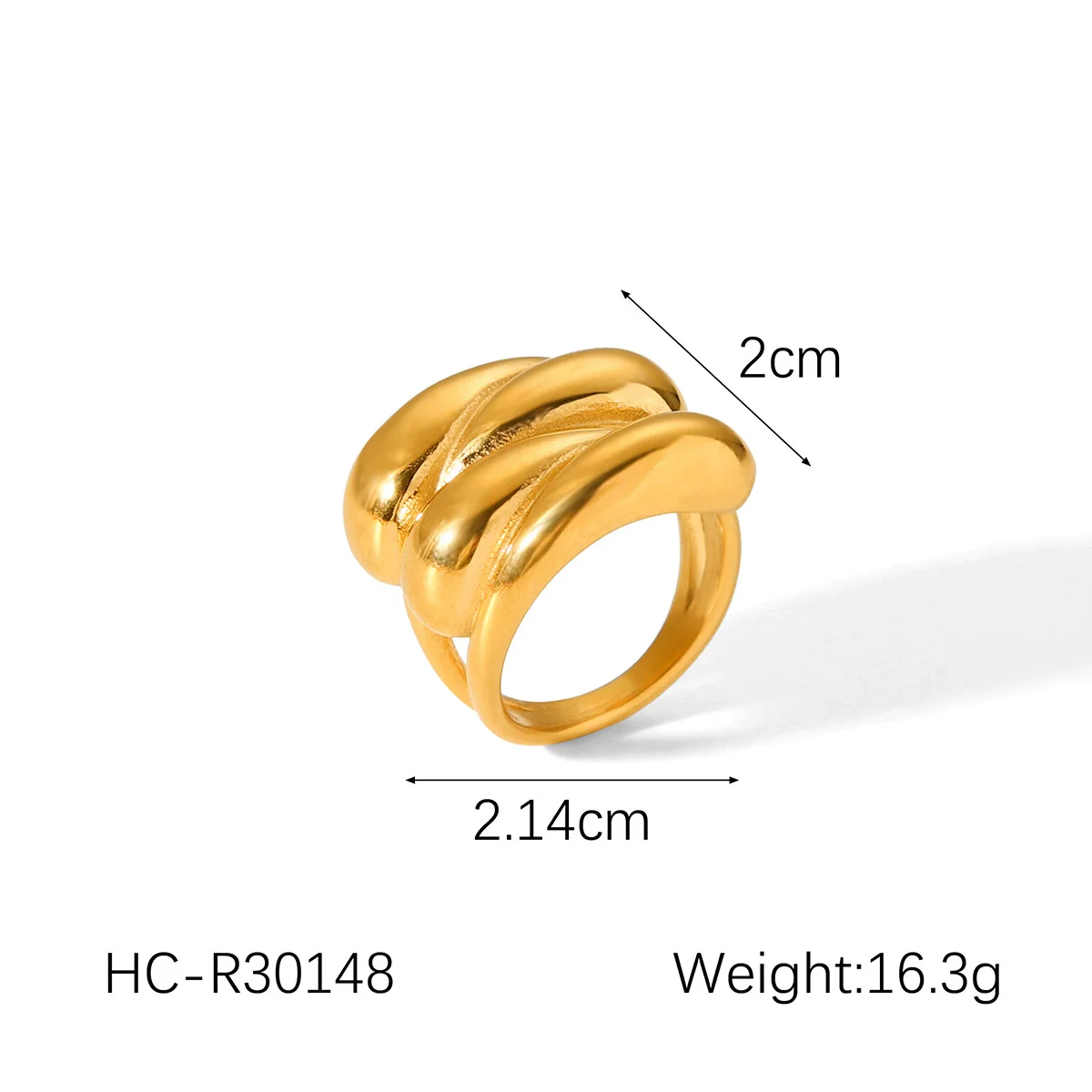 Wholesale Women's Ins Style Minimalist Geometric Stainless Steel Electroplated Water Drop Wave Ring - Image 6