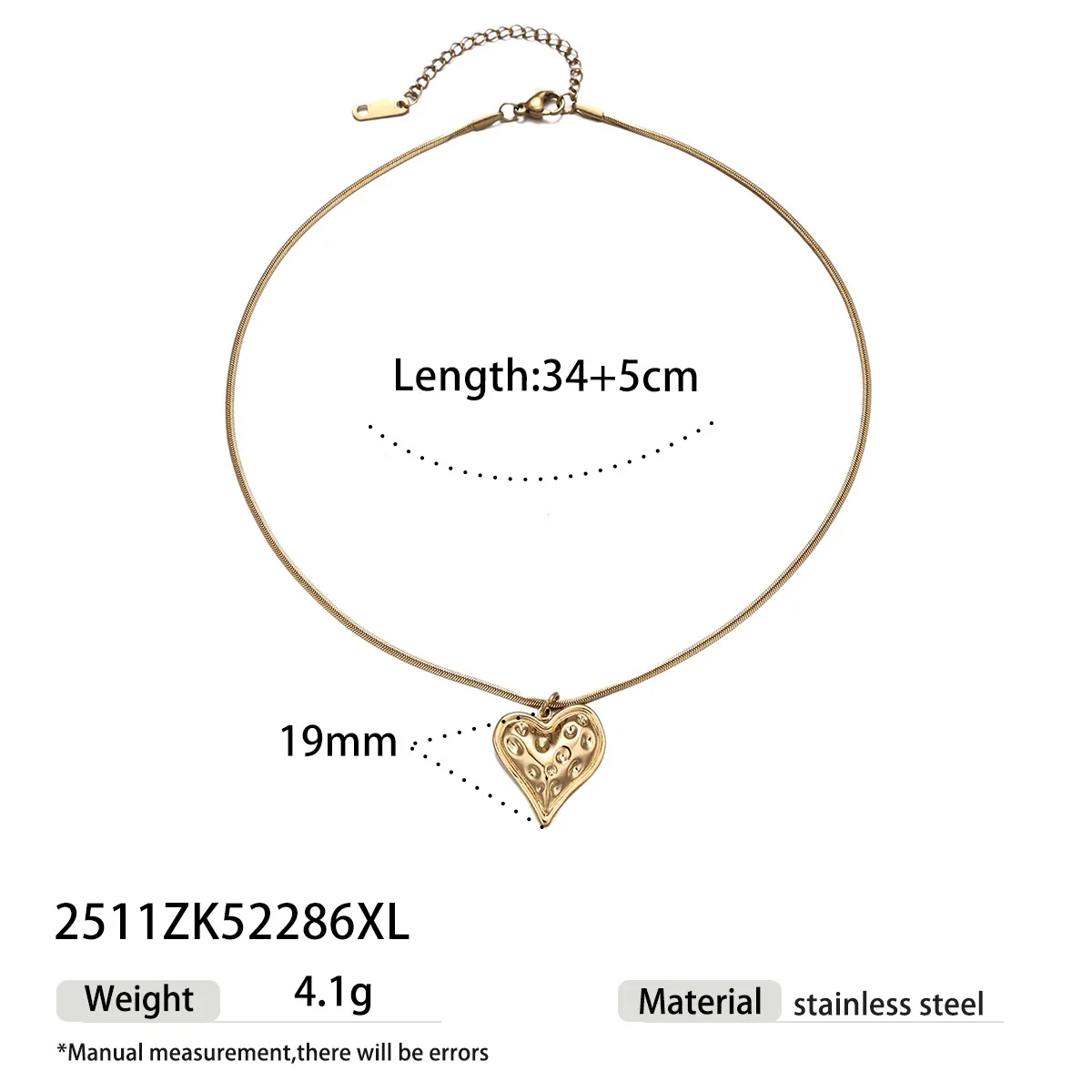 Wholesale Women's Ins Style Minimalist Stainless Steel And Titanium Steel Electroplated Hammered Heart Pendant Sweater Chain Necklace - Image 5