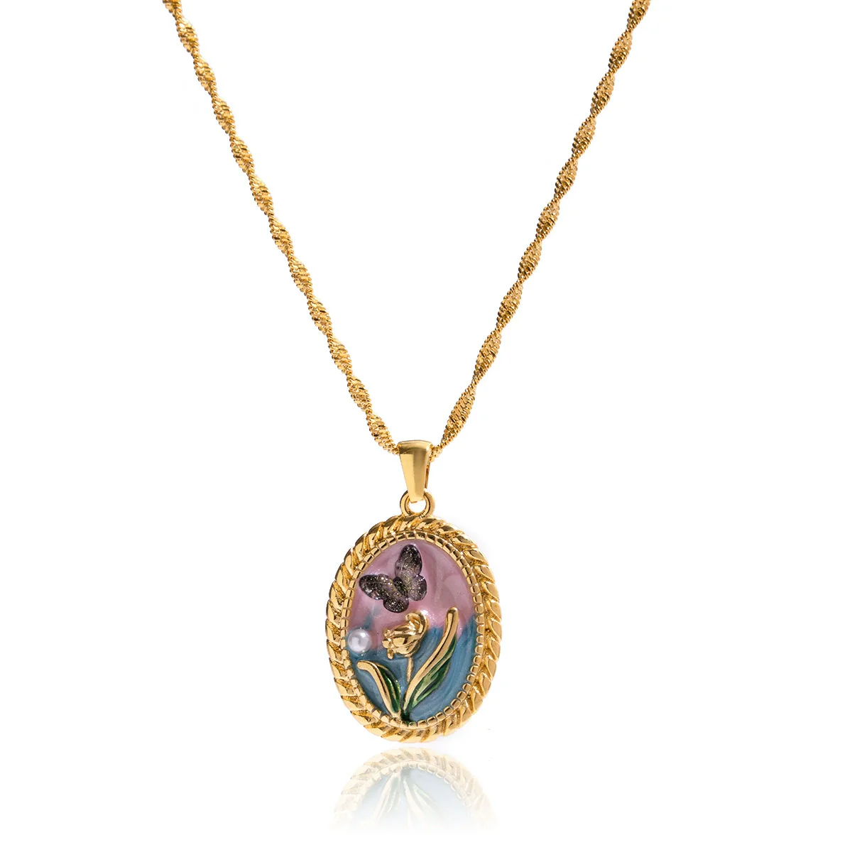 Wholesale Women's Jewelry Ancient Style Geometric And Floral Stainless Steel Electroplated Pendant Necklace - Image 5