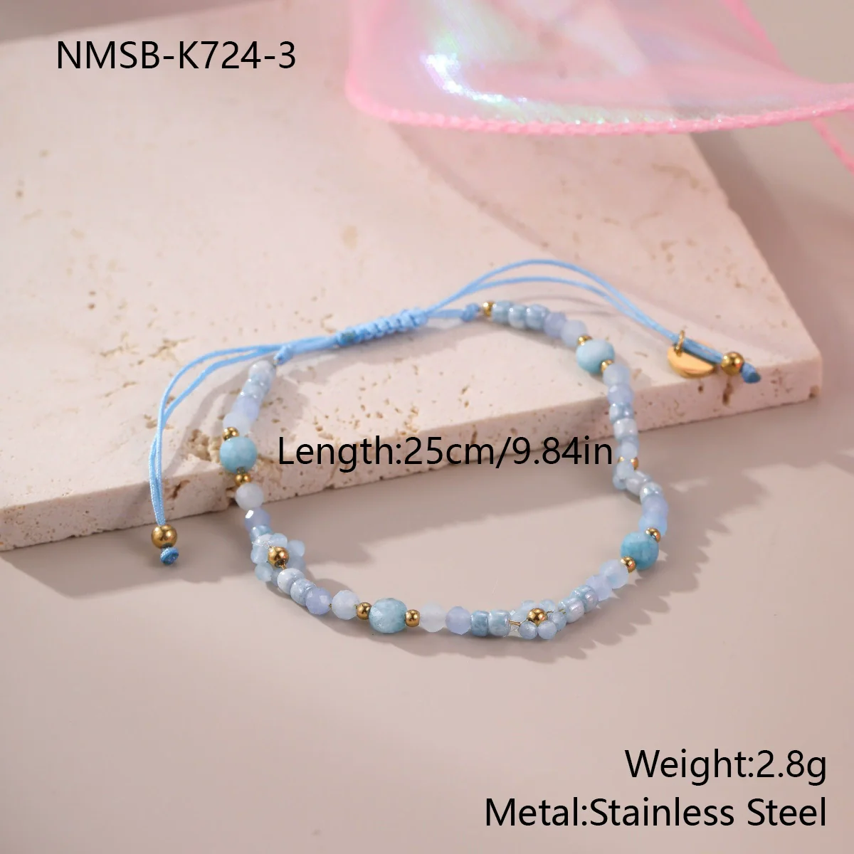Wholesale Women's Jewelry Bohemian Style Colorful Natural Stone Bead String Bracelet Stainless Steel 18K Electroplated Geometric Pattern - Image 8