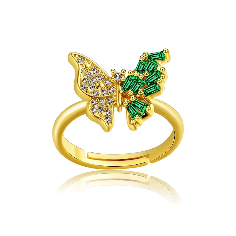 Wholesale Women's Jewelry Butterfly Ring Copper Electroplating Green Zircon Diamond Insect Pattern - Image 5