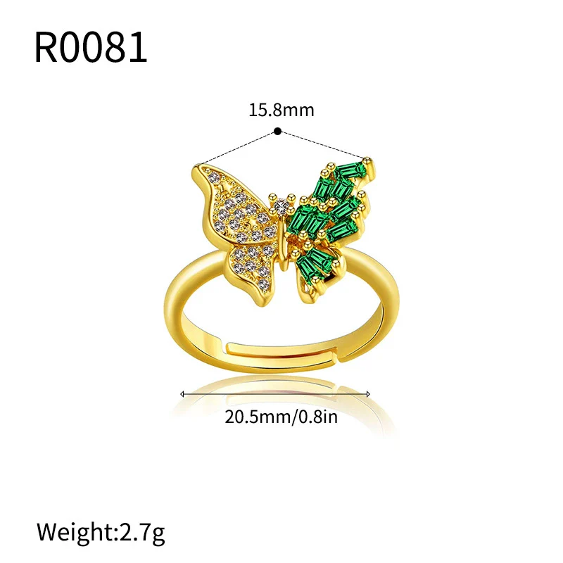 Wholesale Women's Jewelry Butterfly Ring Copper Electroplating Green Zircon Diamond Insect Pattern - Image 6