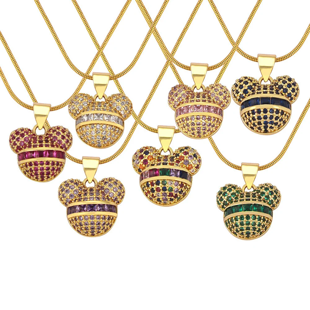 Wholesale Women's Jewelry Copper Pendant With Diamondembedded Cartoon Bear Geometric Style Titanium Steel Oshaped Clavicle Chain Electroplated - Image 5