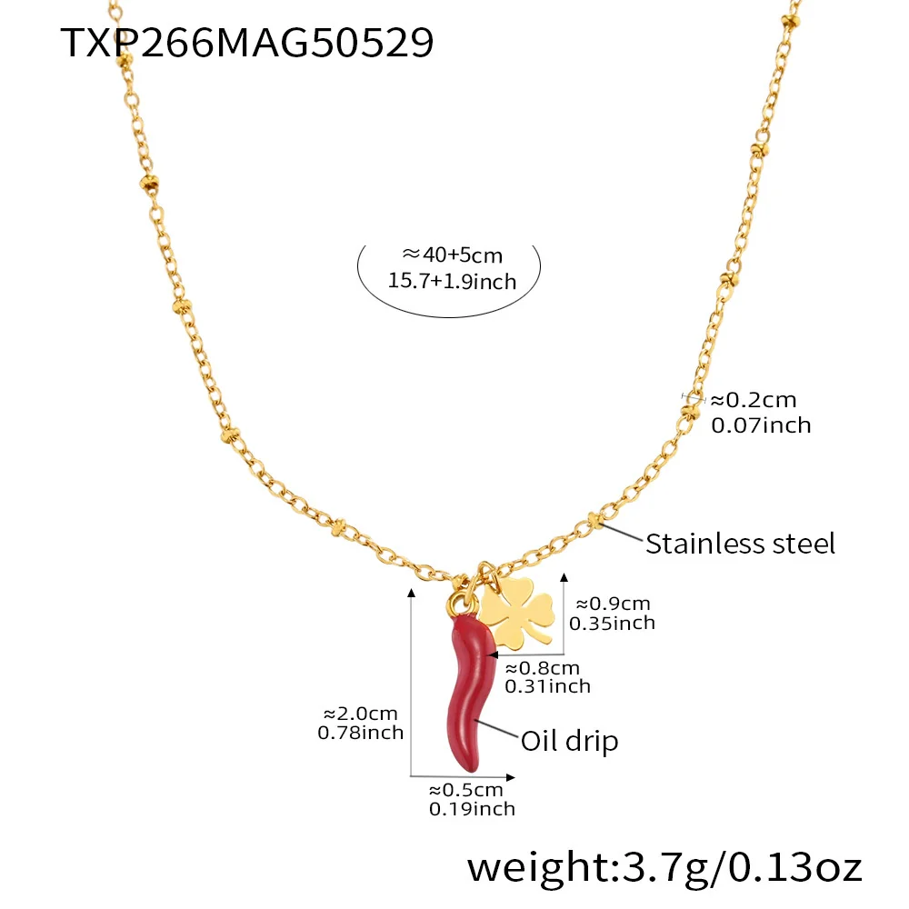 Wholesale Women's Jewelry Ferris Wheel Four Leaf Clover Red Chili Pendant Necklace In Stainless Steel With Enamel Glaze And Electroplating - Image 6