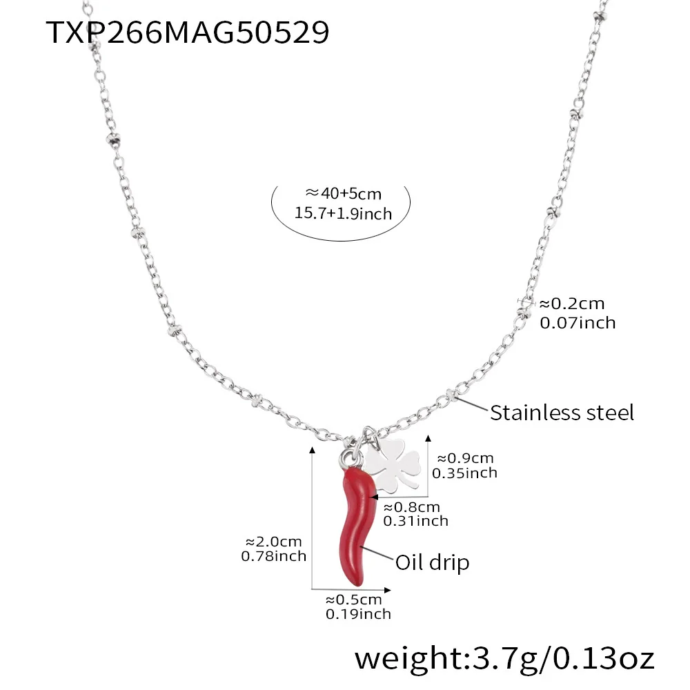 Wholesale Women's Jewelry Ferris Wheel Four Leaf Clover Red Chili Pendant Necklace In Stainless Steel With Enamel Glaze And Electroplating - Image 7