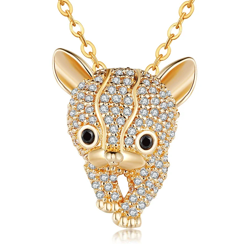 Wholesale Women's Jewelry Lovely Animals Style Leopard Head And Kitten Zircon Pendant Necklace With Environmental Protection Copper Chain - Image 6
