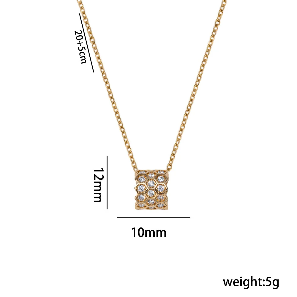 Wholesale Women's Jewelry Set Honeycomb Pattern Light Luxury Style Gold Plated Environmentally Friendly Copper O Word Chain Necklace And Earrings - Image 5