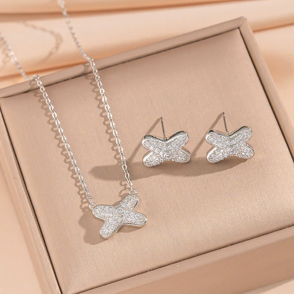Wholesale Women's Jewelry Set Light Luxury Geometric Style Cross Crown Roman Numerals Electroplated Environmentally Friendly Copper And Titanium Steel Necklace And Earrings - Image 11