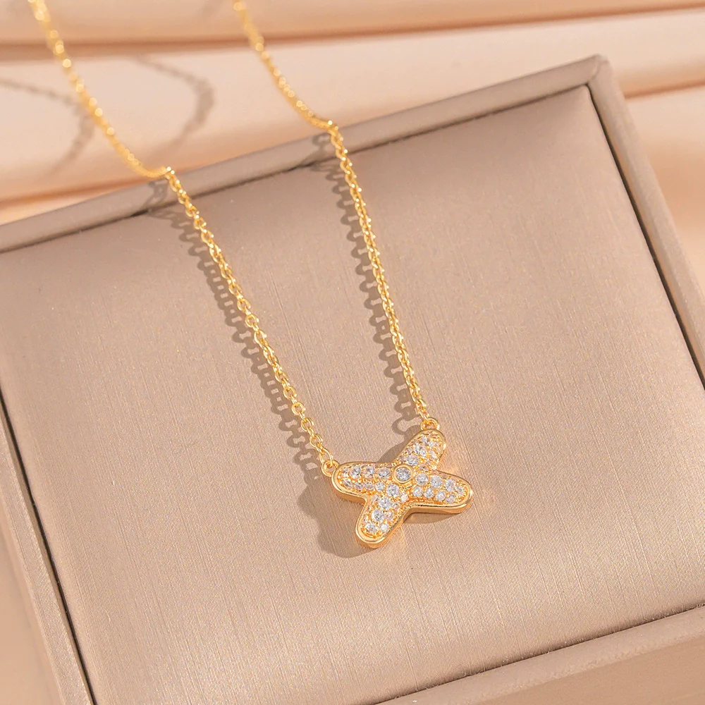 Wholesale Women's Jewelry Set Light Luxury Geometric Style Cross Crown Roman Numerals Electroplated Environmentally Friendly Copper And Titanium Steel Necklace And Earrings - Image 6