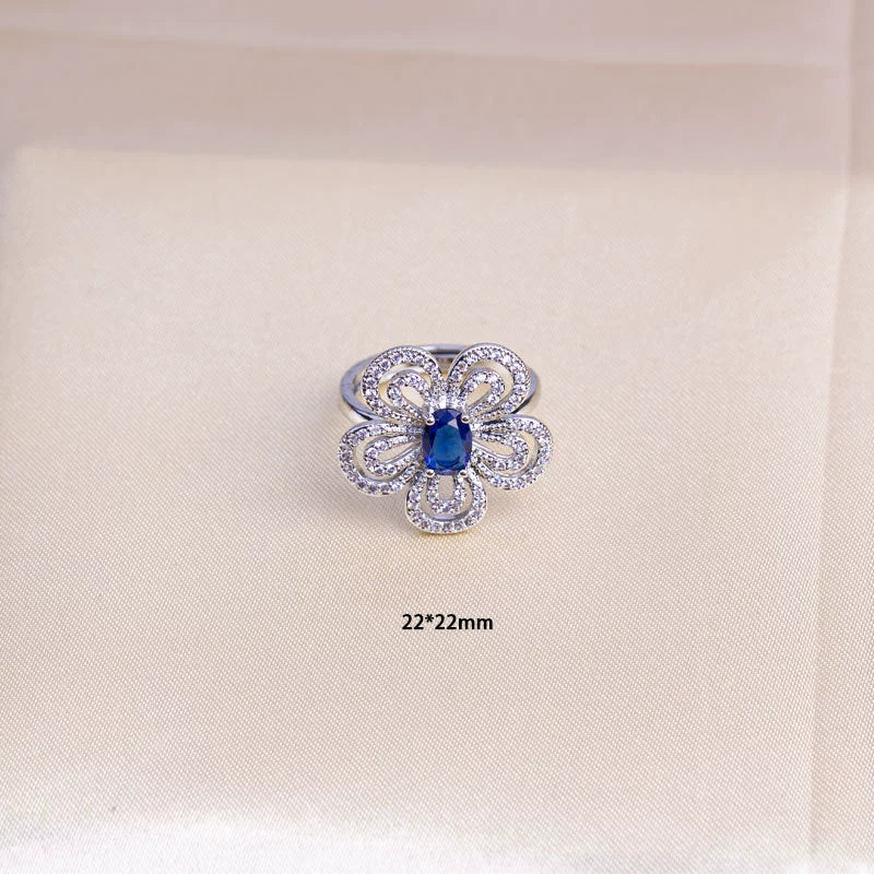 Wholesale Women's Jewelry Set Titanium Steel Flower Shaped With Sea Blue Gemstone Inlaid And Electroplating - Image 10