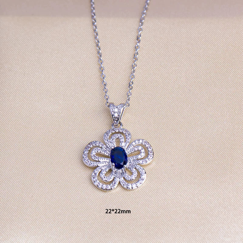 Wholesale Women's Jewelry Set Titanium Steel Flower Shaped With Sea Blue Gemstone Inlaid And Electroplating - Image 3