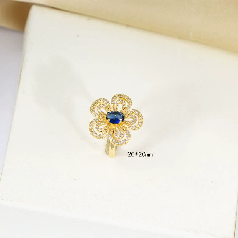 Wholesale Women's Jewelry Set Titanium Steel Flower Shaped With Sea Blue Gemstone Inlaid And Electroplating - Image 6
