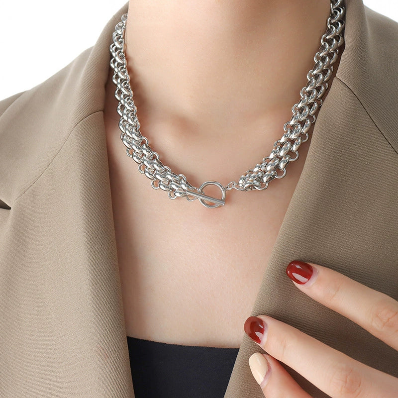 Wholesale Women's Jewelry Set Titanium Steel Gold Plated Buckle Design Necklace And Bracelet - Image 7