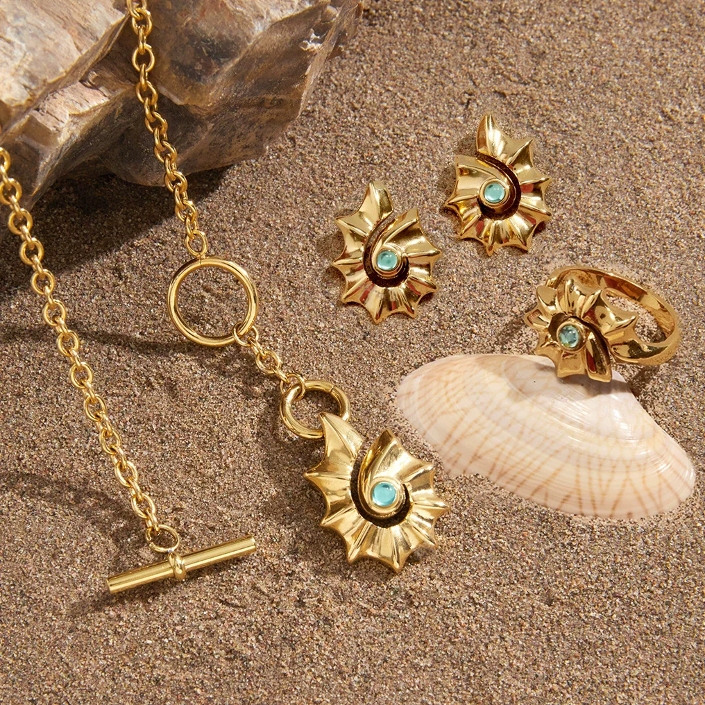 Wholesale Women's Jewelry Set With Marine Life Pattern Made Of Stainless Steel And Titanium Steel Electroplated - Image 2