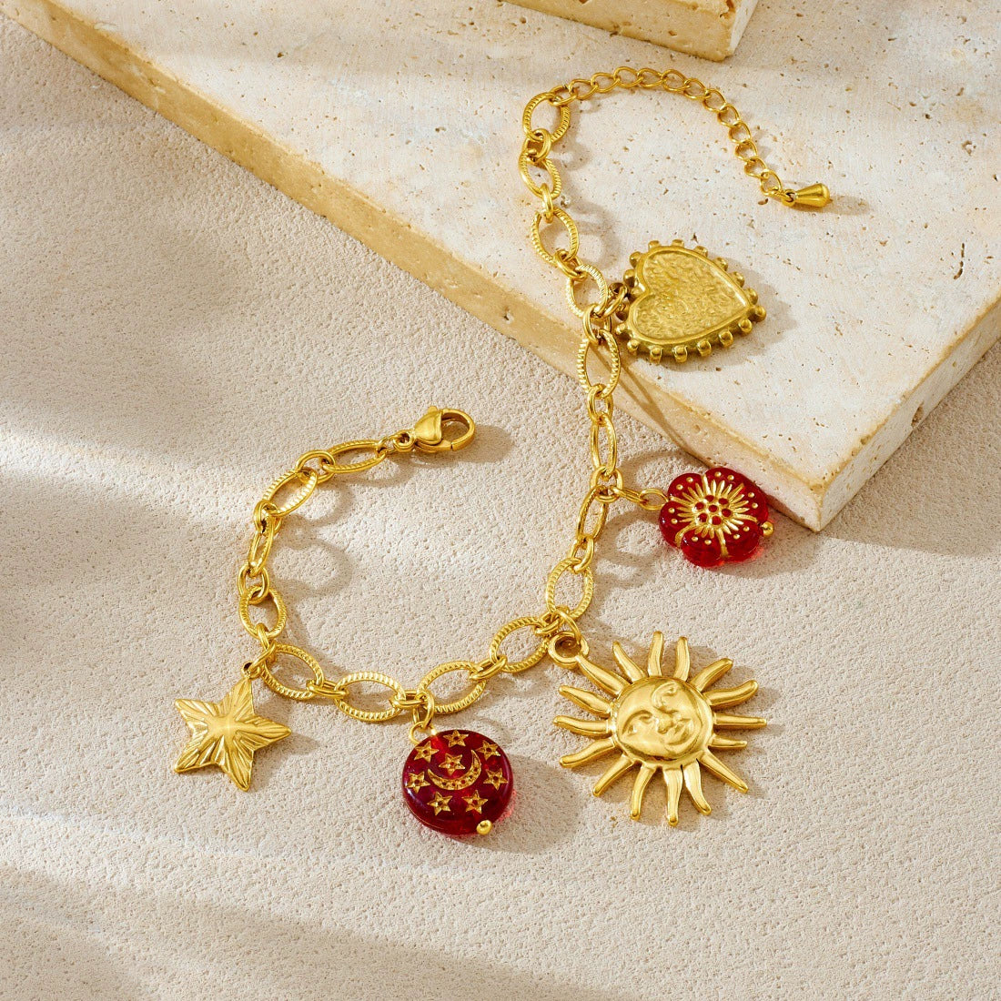 Wholesale Women's Jewelry Set With Sun Round Heartshaped Stainless Steel Pendants Plants And Flowers Pattern O Word Chain Electroplated - Image 3