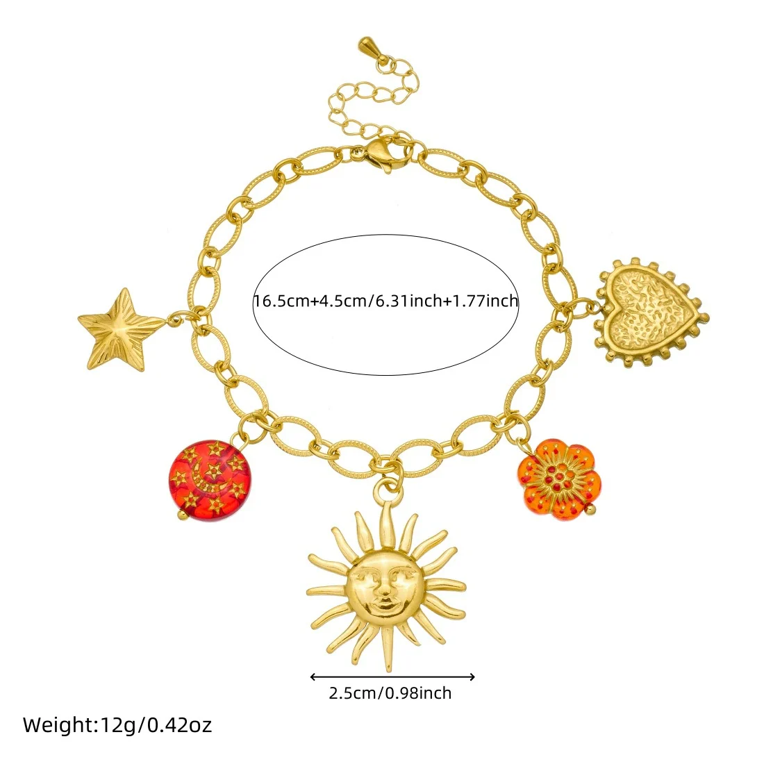 Wholesale Women's Jewelry Set With Sun Round Heartshaped Stainless Steel Pendants Plants And Flowers Pattern O Word Chain Electroplated - Image 4