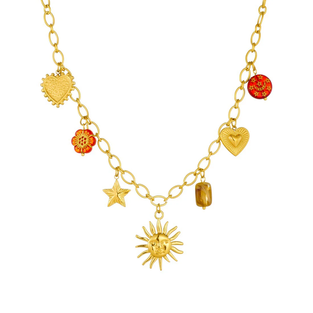 Wholesale Women's Jewelry Set With Sun Round Heartshaped Stainless Steel Pendants Plants And Flowers Pattern O Word Chain Electroplated - Image 5