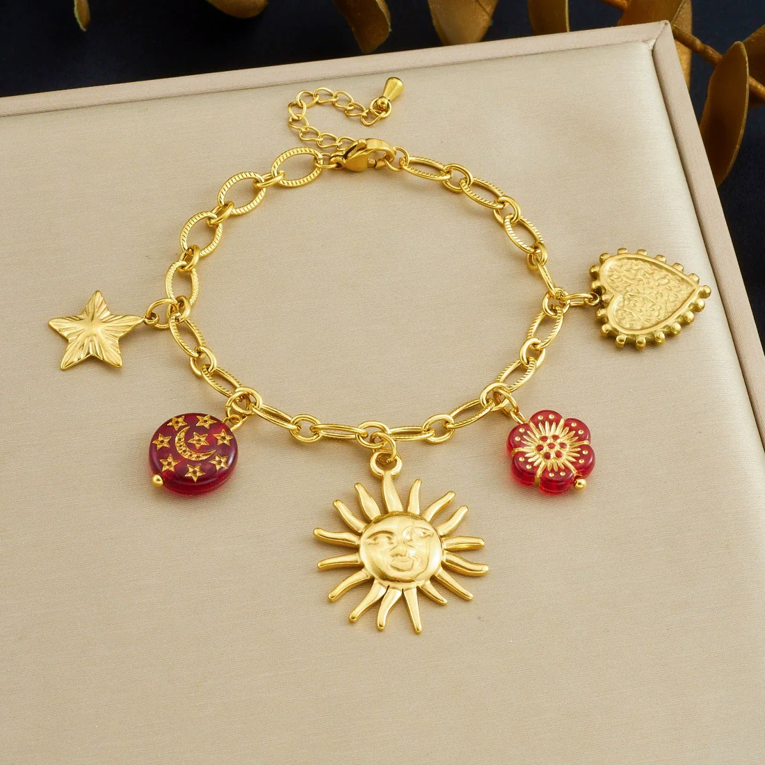 Wholesale Women's Jewelry Set With Sun Round Heartshaped Stainless Steel Pendants Plants And Flowers Pattern O Word Chain Electroplated - Image 7