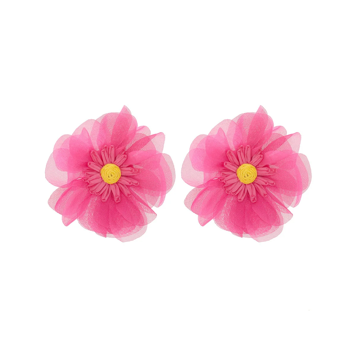 Wholesale Women's Light Luxury Chiffon Multilayered Flower Stereo Hand Knitted Earrings - Image 5