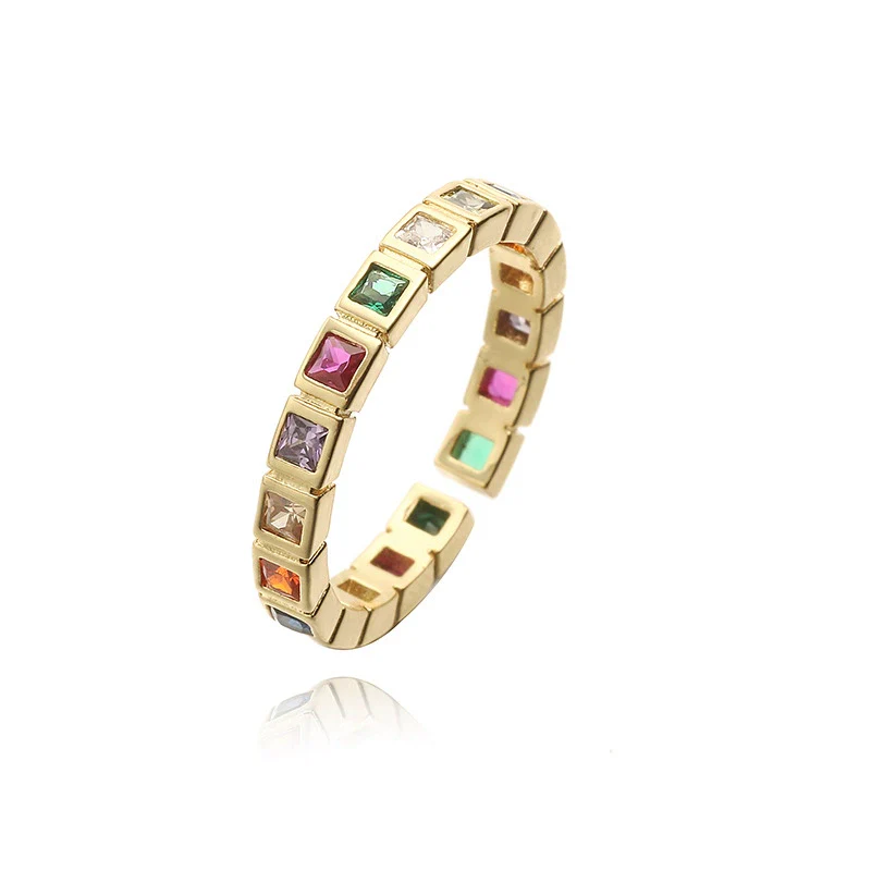 Wholesale Women's Light Luxury Copper Geometric Square And Circle Zirconia Ring - Image 4