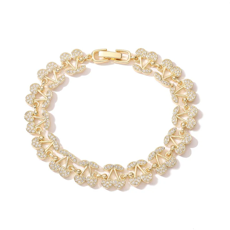 Wholesale Women's Light Luxury Copper Inlaid Colored Diamond Water Drop Petal Fruit Flower Patterned Zirconia Hand Jewelry Bracelet - Image 12